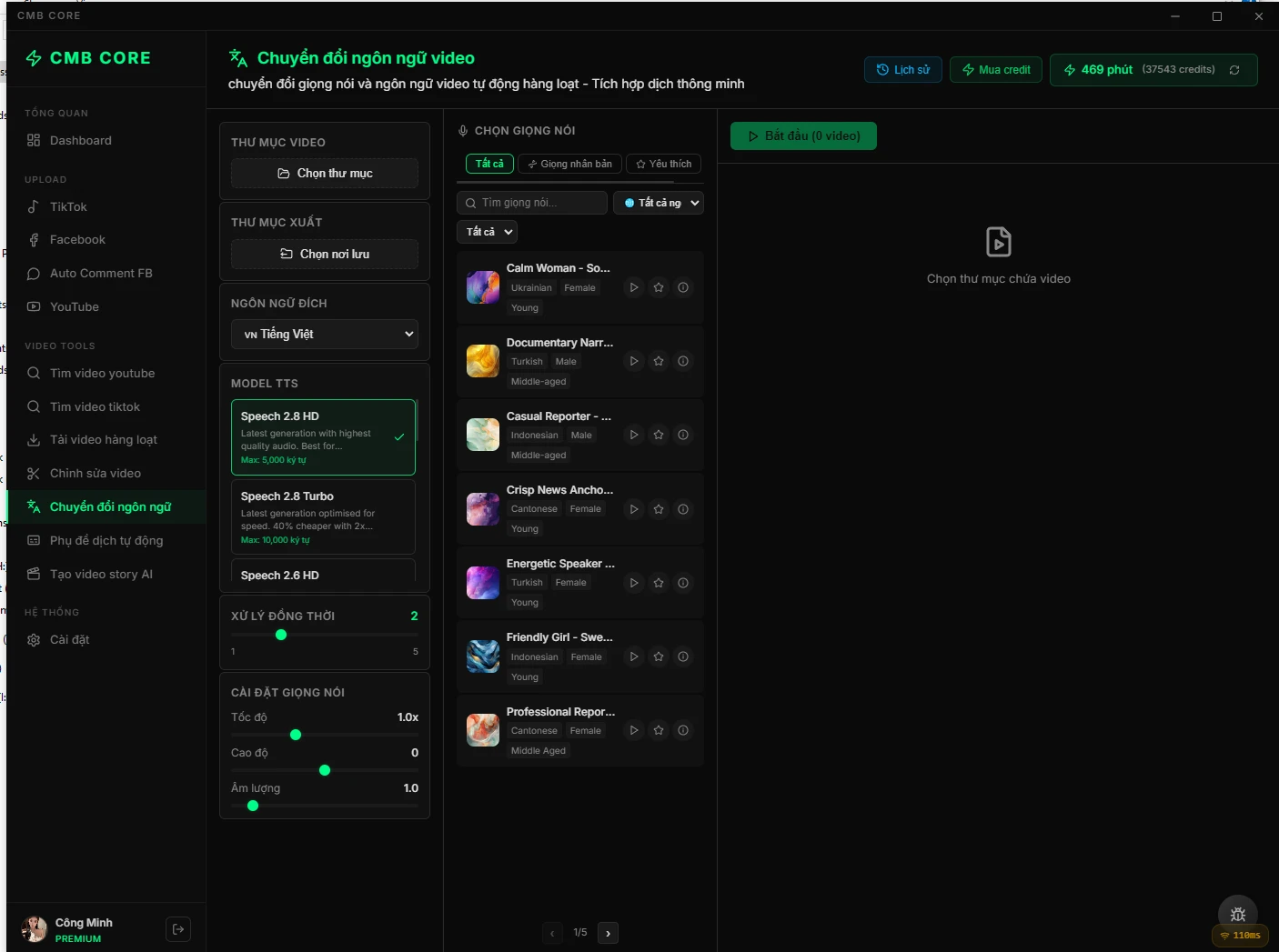 Phần mềm xây kênh tự động CMB CORE MARKETING tự động tìm kiếm trải xuống và upload theo lịch, chỉnh sửa video, tạo video hàng loạt