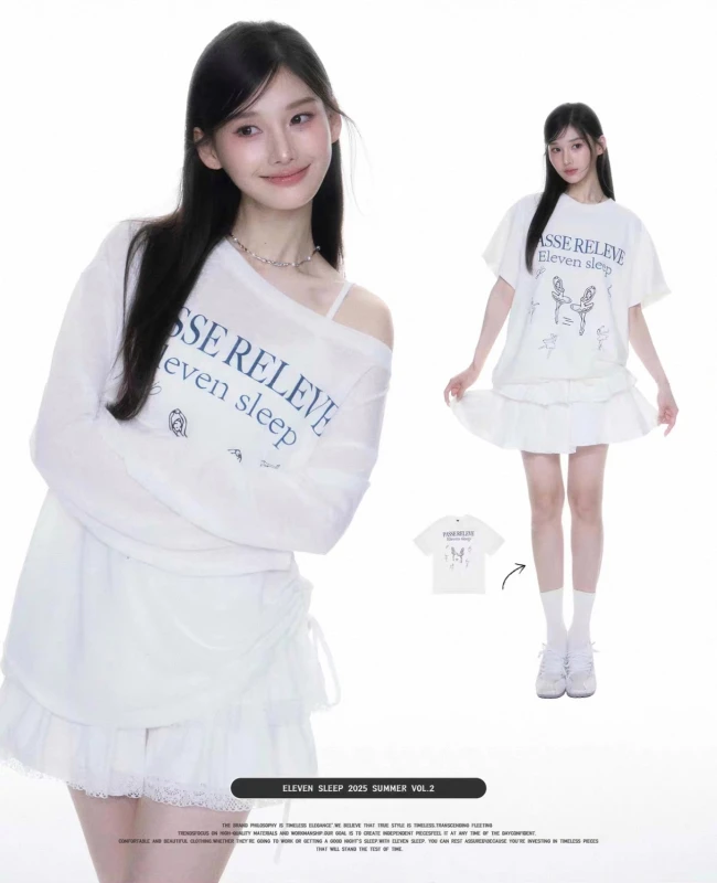 Set 3 món váy tiểu thư cá tính hottrend douyin BTS ELEVEN SLEEP trễ vai váy bồng chống nắng bán trong suốt hoạt tiết hoạt hình cực đẹp