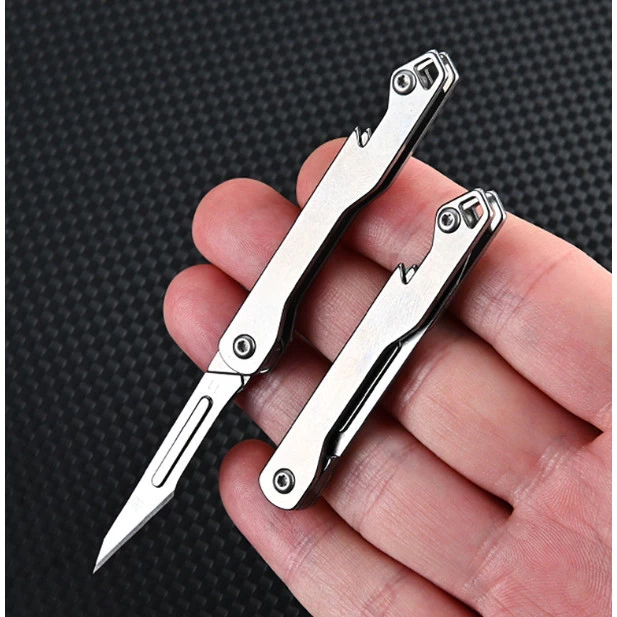 Dao gấp mini + 10 lưỡi cắt siêu sắc bén, thép carbon chống gỉ, treo móc khóa nhỏ gọn
